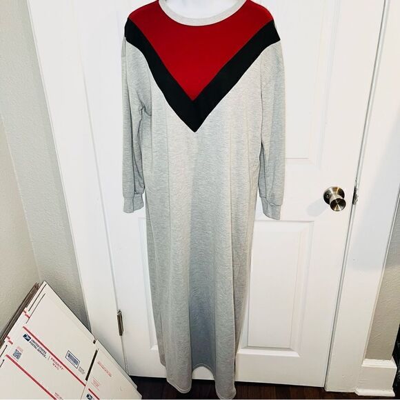 SHEIN Colorblock Sweatshirt Maxi Dress Long Sleeves Grey L - Picture 3 of 8